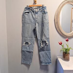 ABERCROMBIE & FITCH The 90s Straight High Rise Curve Love Blue Jeans 31 NWOT